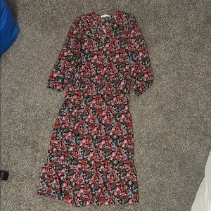 Zara Red and Pink Floral Long Sleeve Dress